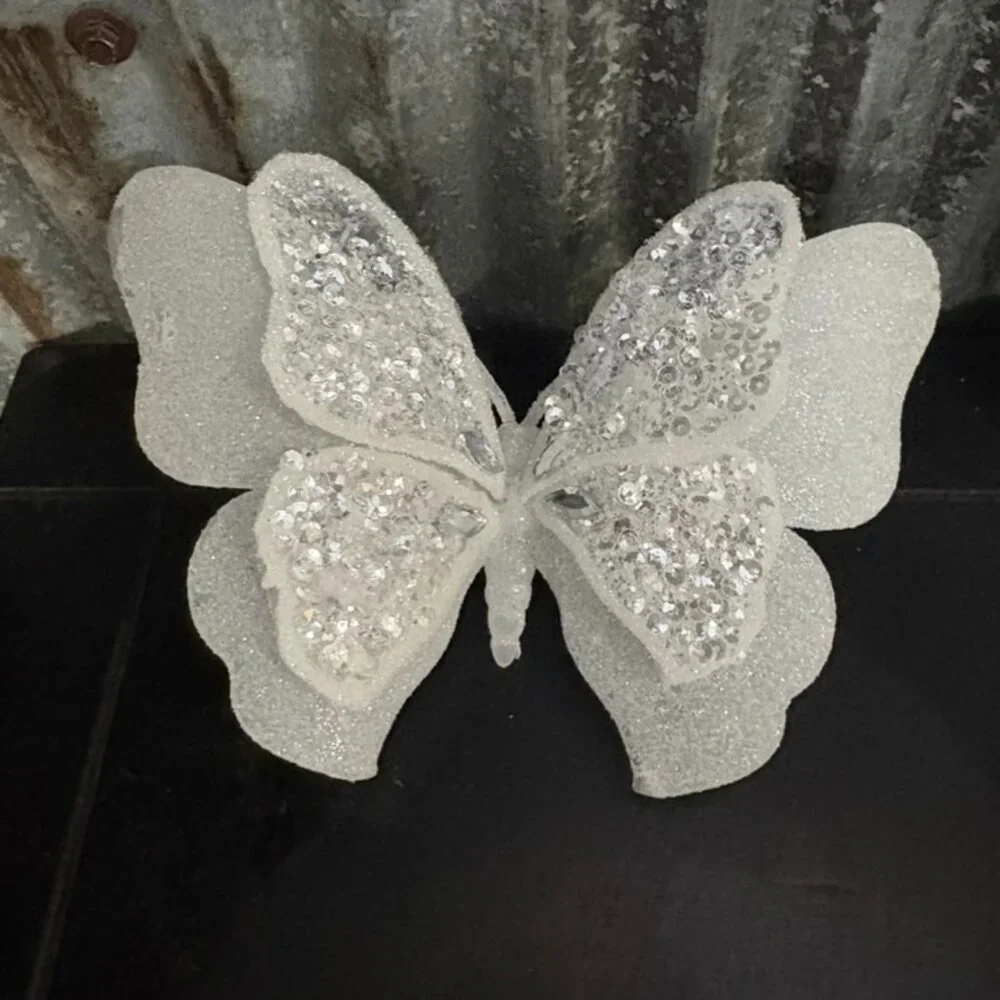 Sparkling‎ White Glitter Butterfly Decor